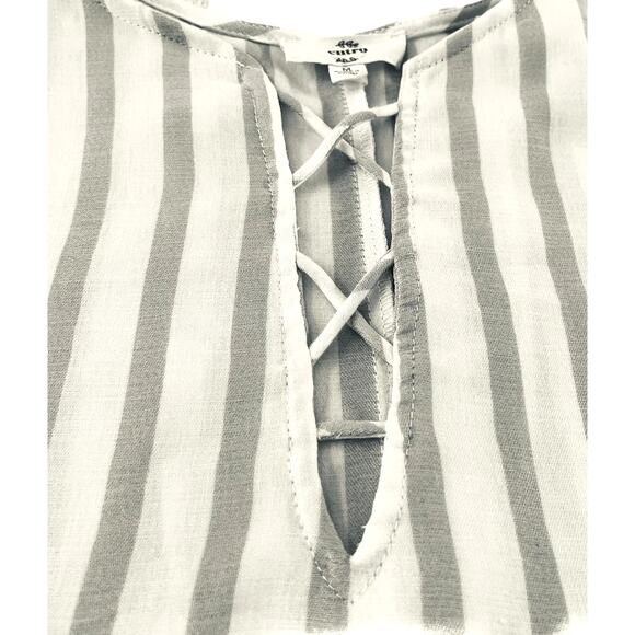 ENTRO SLEEVELESS V-NECK TUNIC STYLE BLOUSE, WOMENS, M, WHITE & GREY STRIPES - Picture 2 of 9